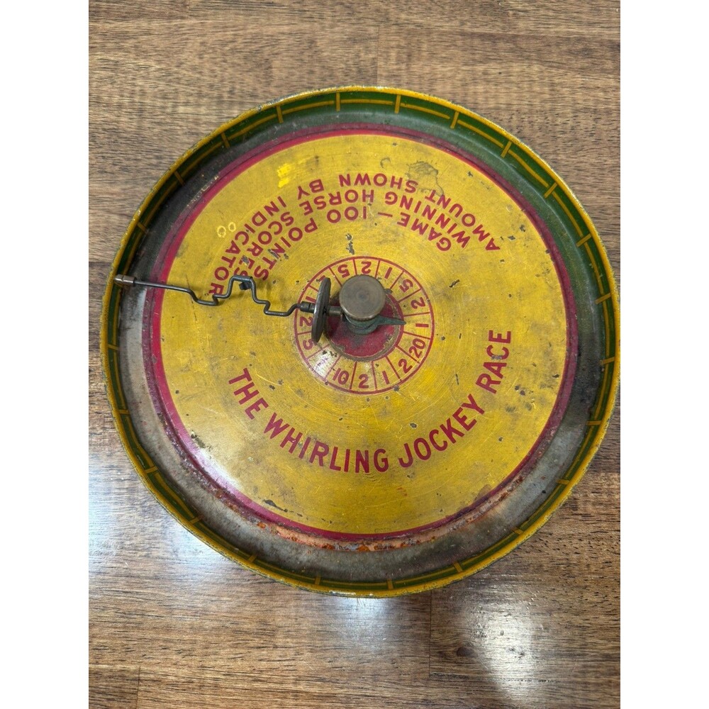 Antique 1920s Mcdowell Whirling Jockey Horse Race Tin Racing Game Toy